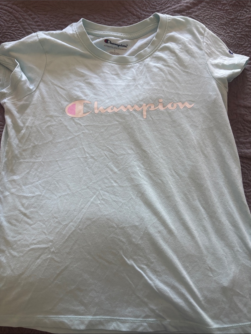 Champion Girls Light Mint Short Sleeve Tee with Pink Logo